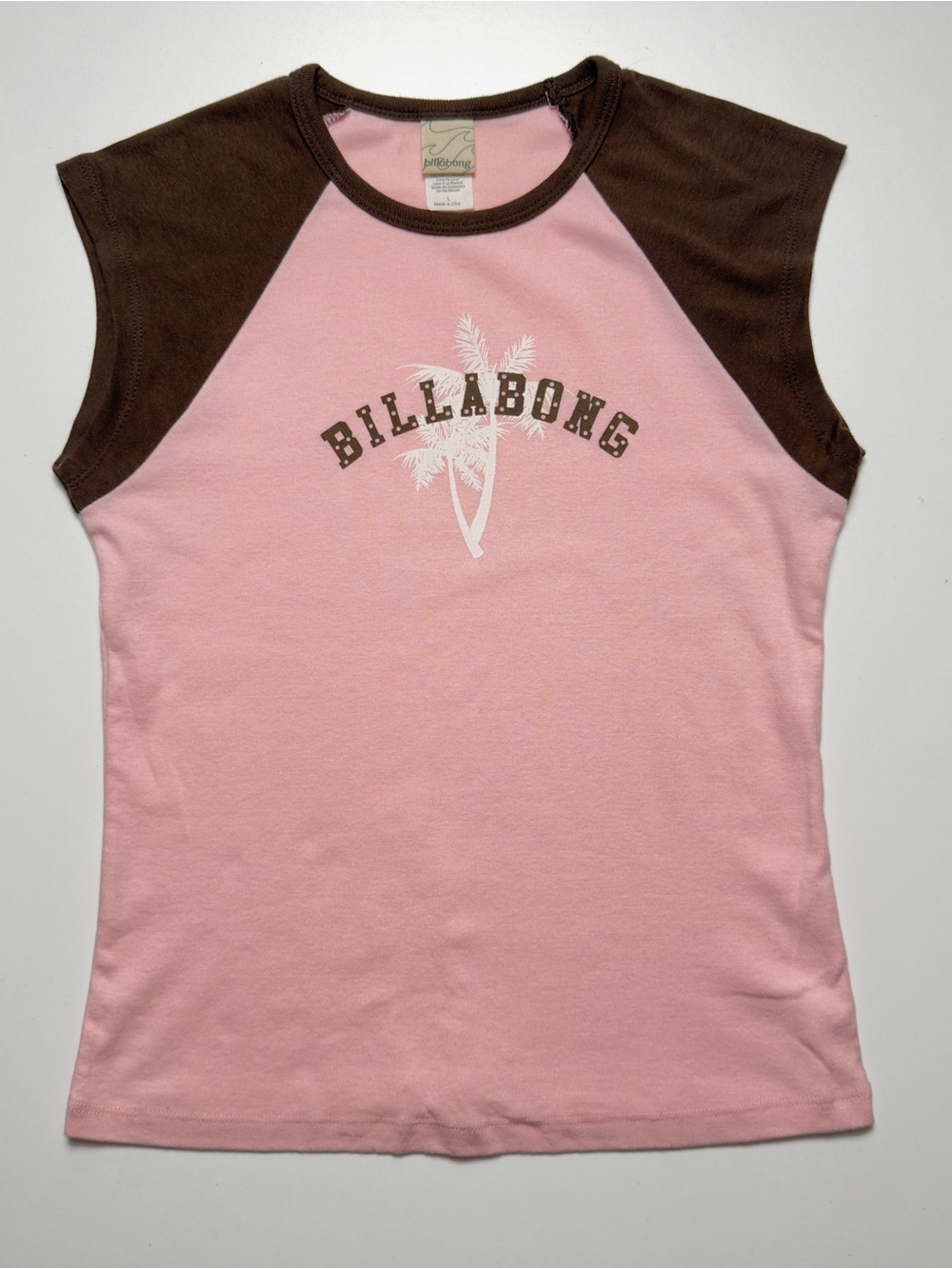 Vintage Billabong Palm Tree Cotton Tank Top Womens Large Pink Brown Y2K Summer